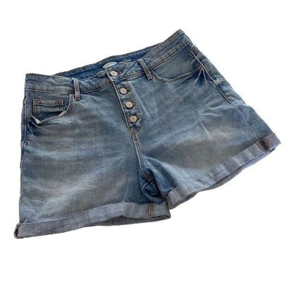 Old Navy Size 10 Light Wash Denim Jean Shorts High Rise Button Up